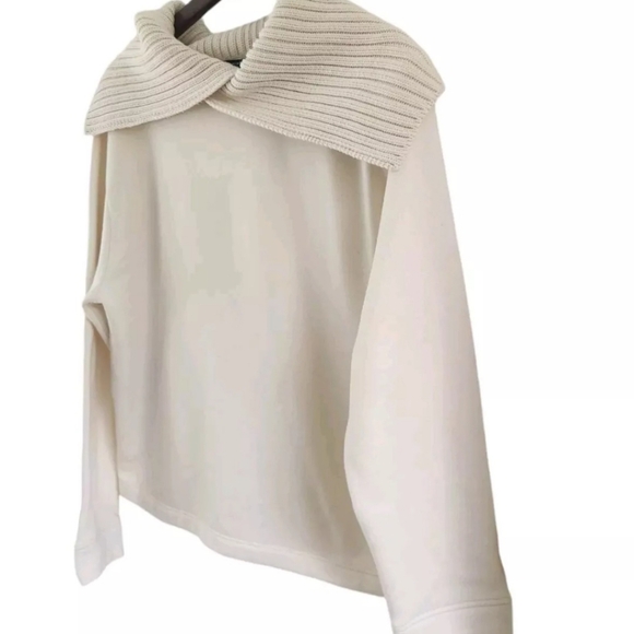 Zara Cream Sweater Ribbed Shawl Neckline Womens Size M New NWT - Picture 3 of 6
